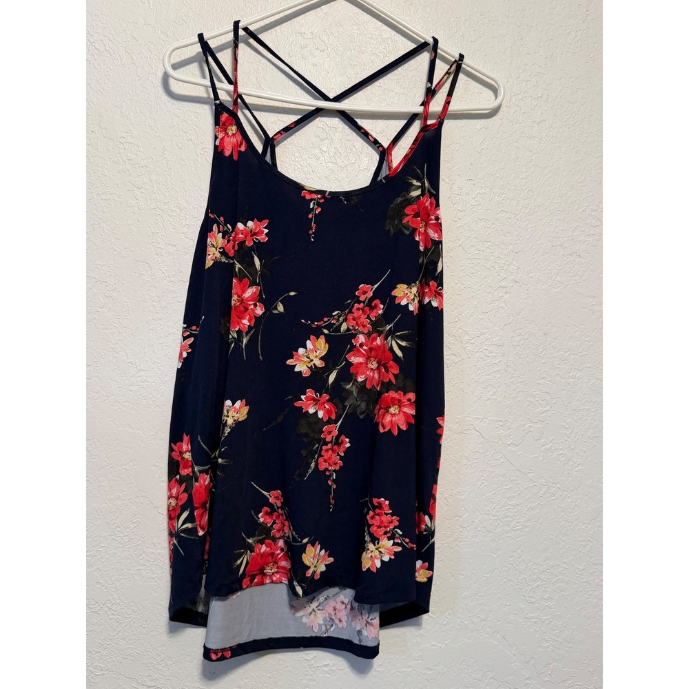 Papermoon Navy Blue Floral Strappy Cage Back Tank Top 1X